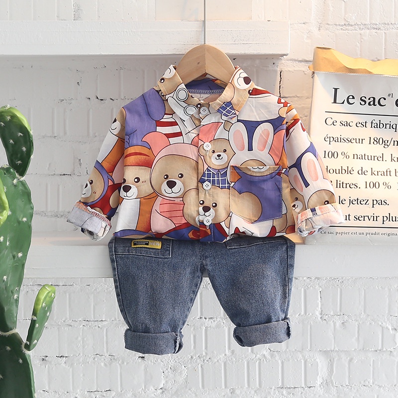 XẢ HÀNG BS6 Size 80-120 (6-22kg) Set bộ bé trai (Áo sơ mi dài tay + quần jean dài) Thời trang trẻ Em hàng quảng châu