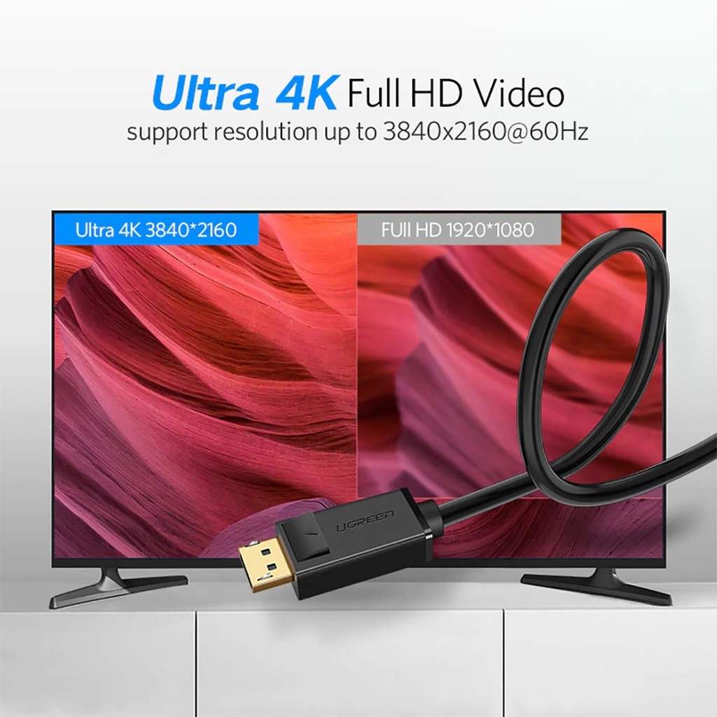 Dây Displayport 2 Đầu Đực Ugreen DP102 - Support 4K*60Hz - Hàng Chính Hãng, Bảo Hành 18T Đổi Mới