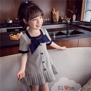 váy kẻ caro nơ cổ màu than bé gái