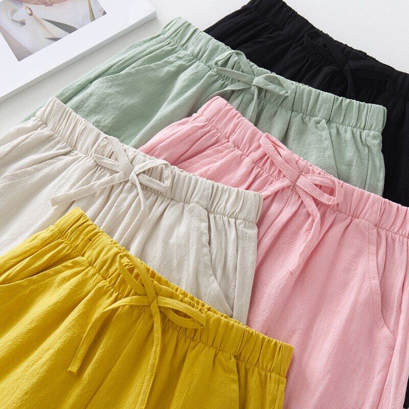 Quần Short Cotton Lanh Trơn Màu Thời Trang Mùa Hè Dành Cho Bé 5-12 Tuổi