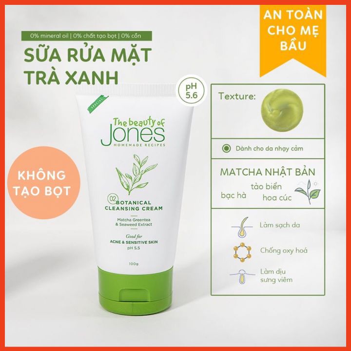 Sữa Rửa Mặt 💚 Từ Trà Xanh Tảo Biển 💚 Cho da mụn nhạy cảm 👉 The Beauty of Jones