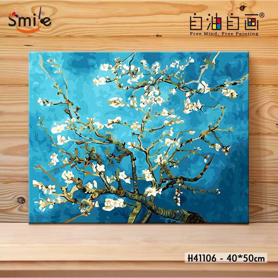 Tranh tô màu theo số sơn dầu số hóa cao cấp Smile FMFP Hoa hạnh nhân Van Gogh H41106