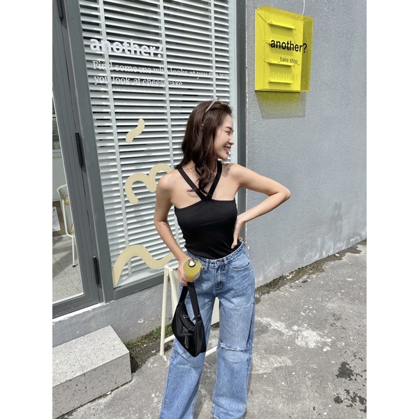 jean ống rộng lưng cao