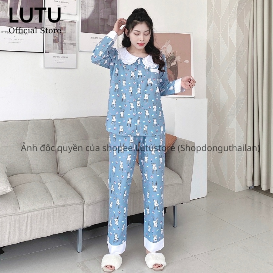 Bộ Pijama Dài Tay Quần Dài Phối Cổ Họa Tiết Dễ Thương Siêu Xinh | WebRaoVat - webraovat.net.vn