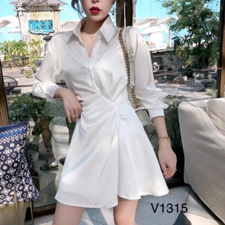 Váy sơ mi trắng cổ Đức xếp nhún