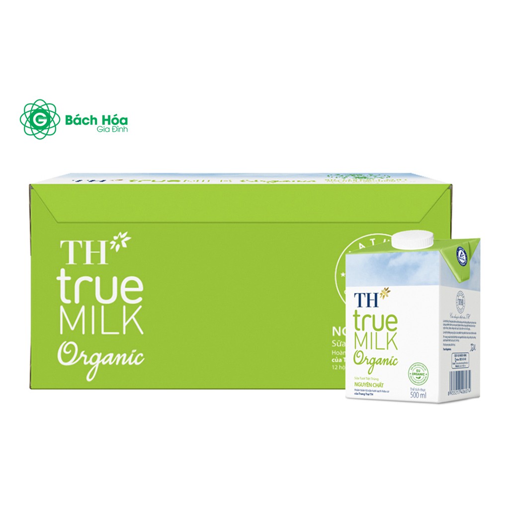 Thùng 12 hộp sữa tươi tiệt trùng TH true MILK Organic nguyên chất 500ml