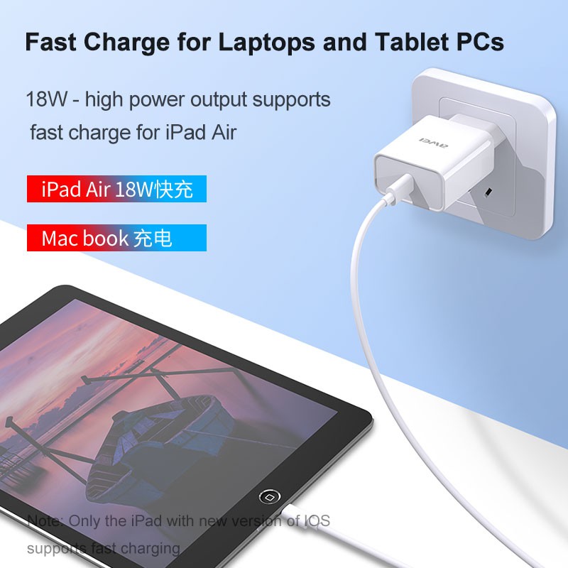 Awei C-811 PD18W+QC3.0 Dual Port Smart Quick Charger With Two Colors