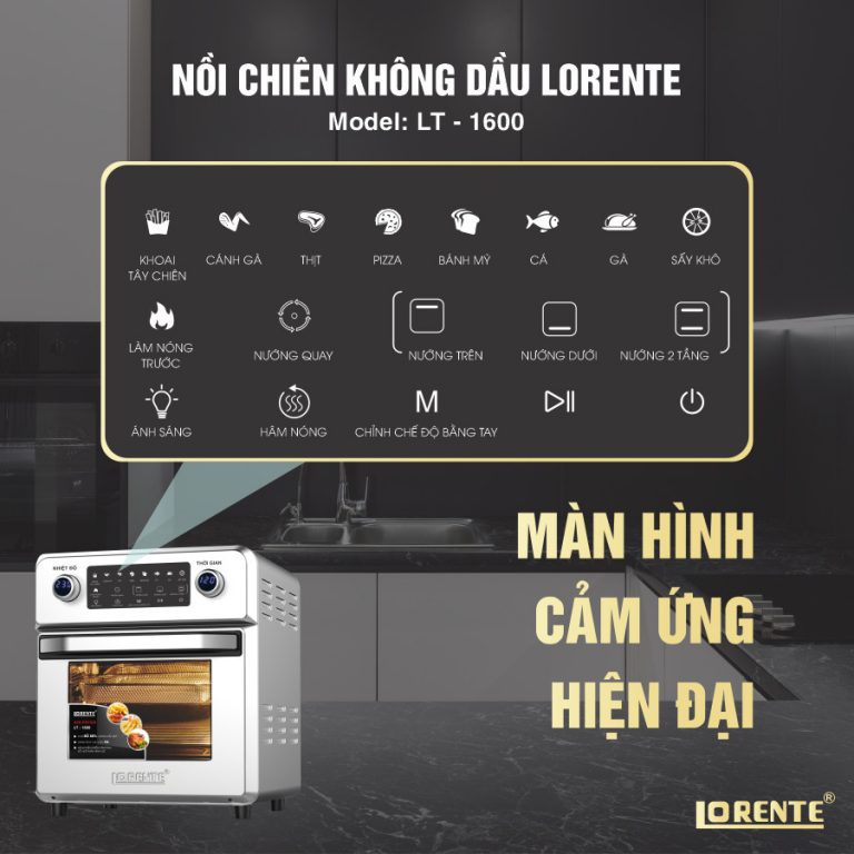 Nồi chiên không dầu Lorente LT-1600 (16L)(Tặng kèm bộ xiên thịt nướng)