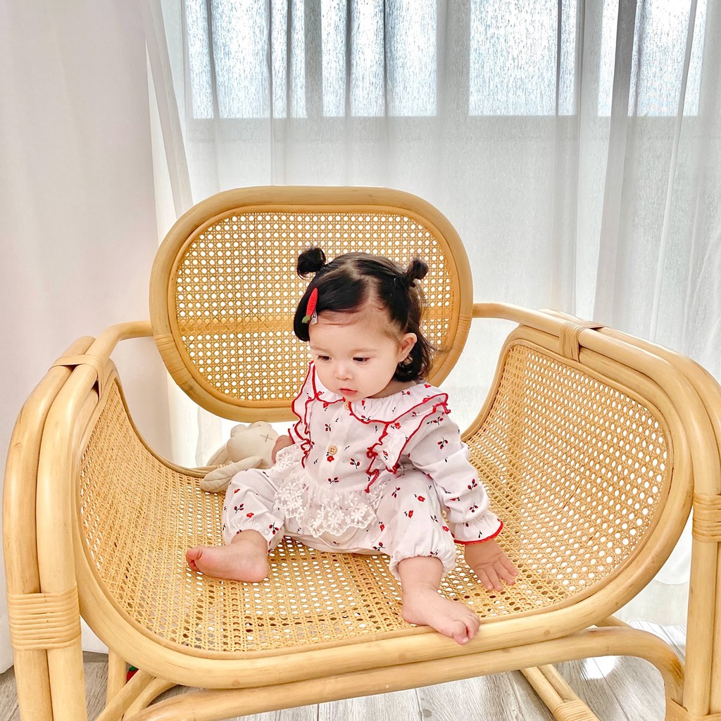 Áo liền quần Sanlutoz cotton tay dài họa tiết hoa phong cách công chúa cho bé gái sơ sinh