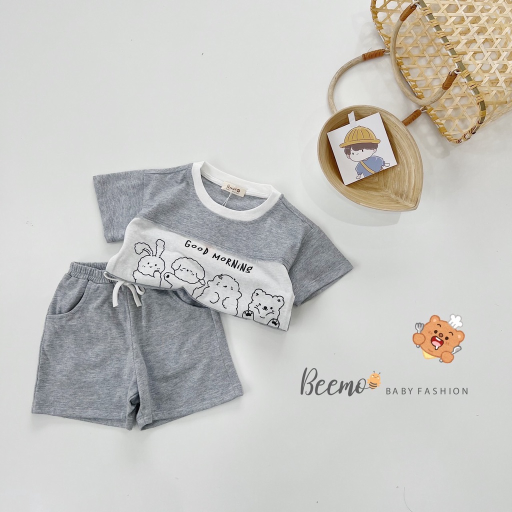 Bộ cotton hoạ tiết gấu bé trai cá tính, bộ thun mềm mát sành điệu