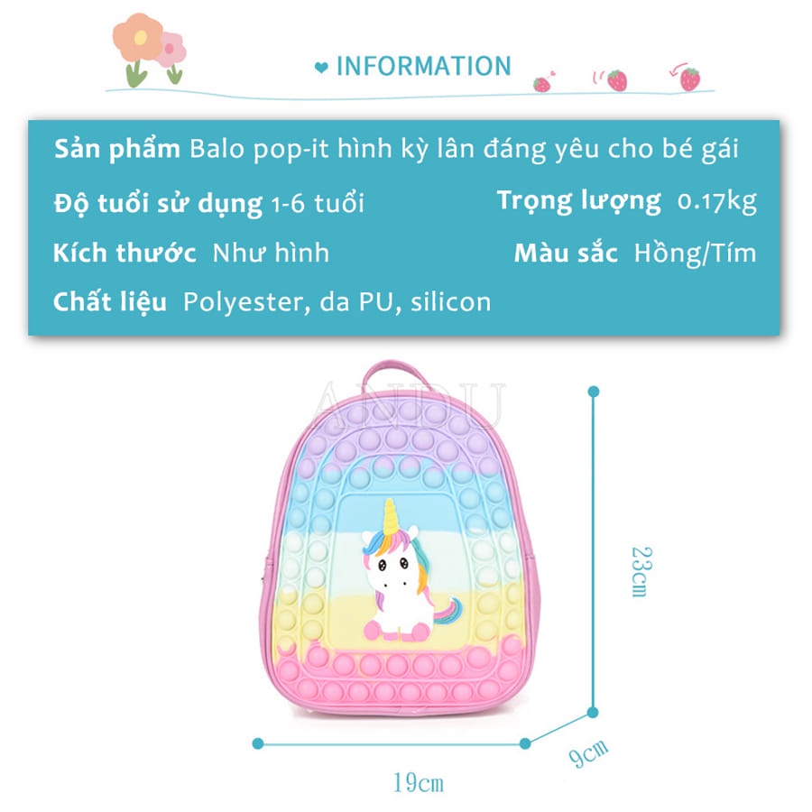Balo Cho Bé Mầm Non từ 1-6 Tuổi Balo Trẻ Em Họa Tiết Hoạt Hình ,Balo Pop It Chống Thấm Nước Chất Liệu An Toàn Cho Bé