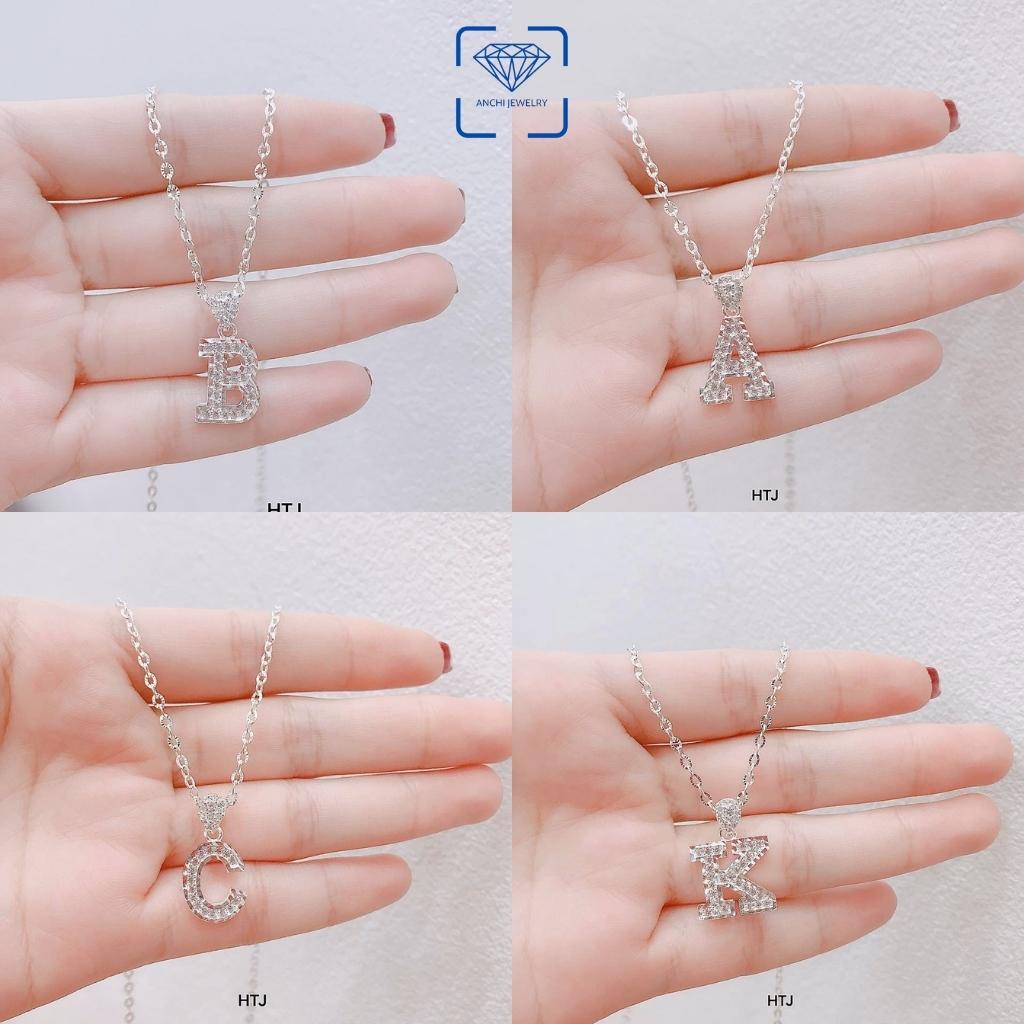 Dây chuyền mặt chữ cái to, chuẩn bạc ta đính đá, Anchi jewelry