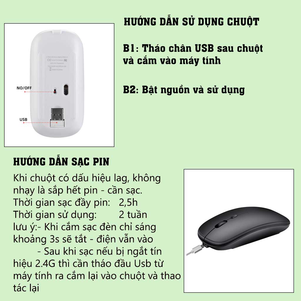 Chuột không dây sạc pin siêu mỏng 2.4GHz HXSJ M101 không gây tiếng ồn sạc 1 lần dùng 1 tuần cho Laptop macbook PC Tivi