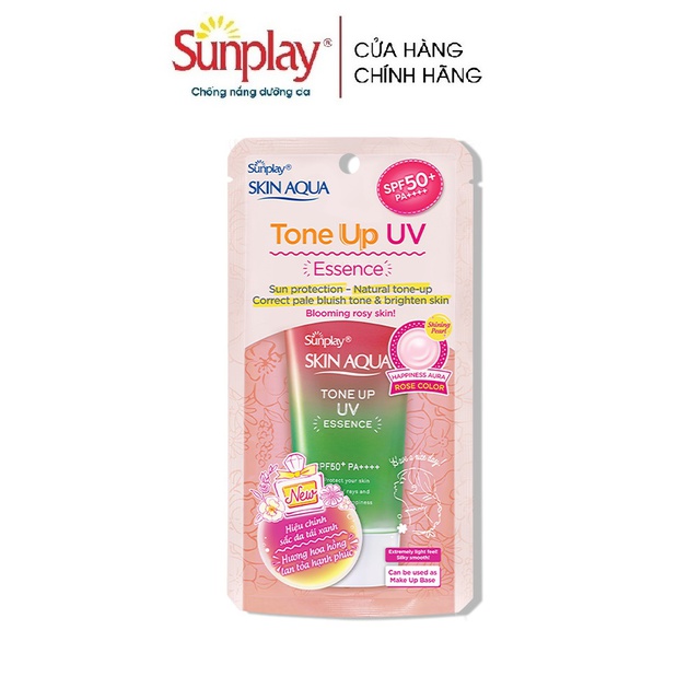 Tinh chất chống nắng nâng tông Sunplay Skin Aqua Tone Up UV Essence Happiness Aura (Rose)50g