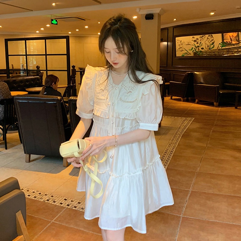 Váy babydoll Đầm Chữ A Tay Ngắn Cổ Búp Bê Phong Cách Hàn Quốc Thời Trang Mùa Hè 2022 Mới Cho Nữ