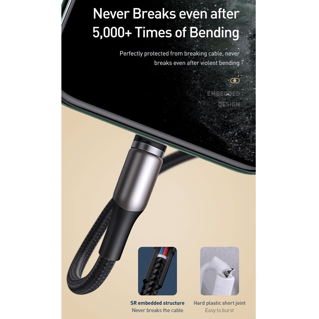 Cáp sạc hít nam châm Baseus Zinc Magnetic Cable Kit 3in1 gồm 3 đầu M+L+C hỗ trợ sạc nhanh 2A/1.5A dài 1m/2m