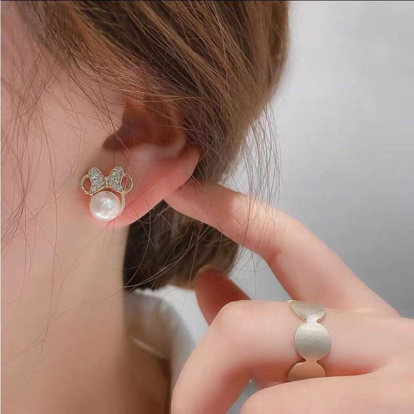 Khuyên Tai Hình Nơ Đính Đá Pha Lê Nhân Tạo Phong Cách Thời Trang Hàn Quốc