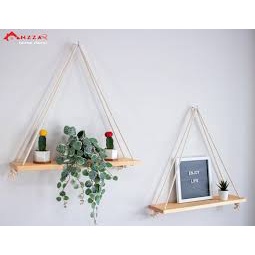 Kệ gỗ treo tường, kệ gỗ trang trí theo phong cách hàn kích thước 10x30 cm  tặng kèm dây thừng