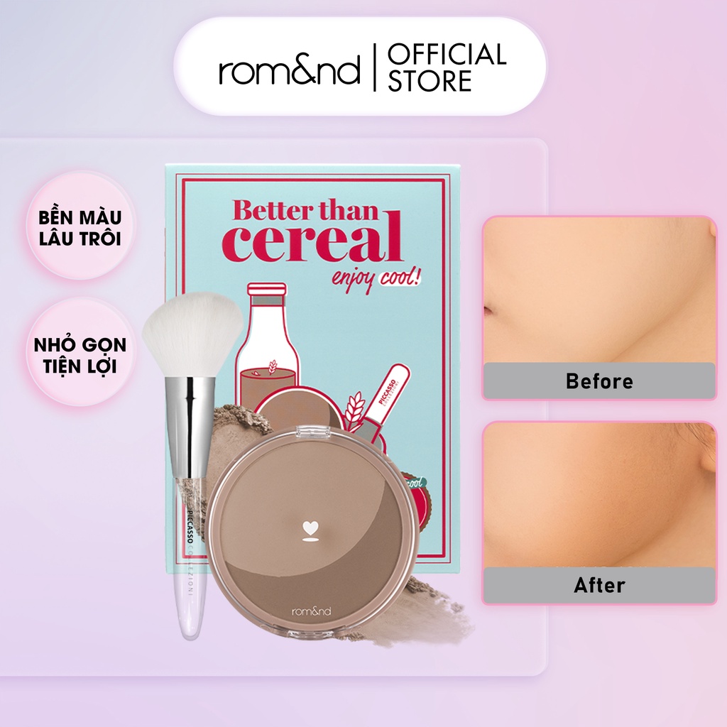 [Rom&amp;nd] Set 3 sản phẩm phấn tạo khối và cọ cho đường nét hoàn hảo Hàn Quốc Romand Better Than Cereal Edition 9.5g