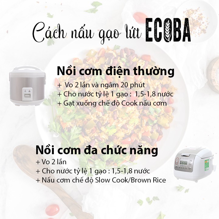 Gạo lứt trắng hữu cơ/ ECOBA Kim Mễ 1kg - Combo 3 hộp (tổng 3kg)