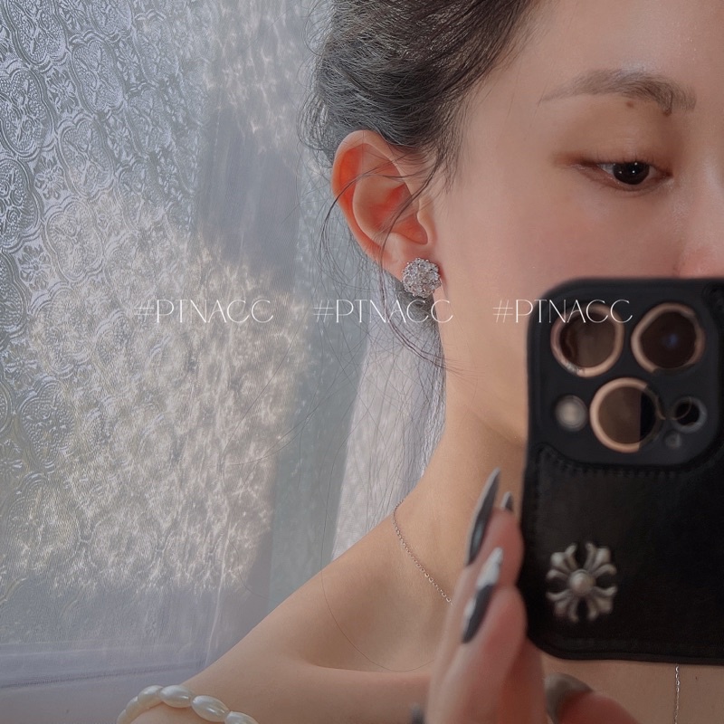 Bông tai, khuyên tai đính đá dáng hoa cong Hàn Quốc .PTNACC.