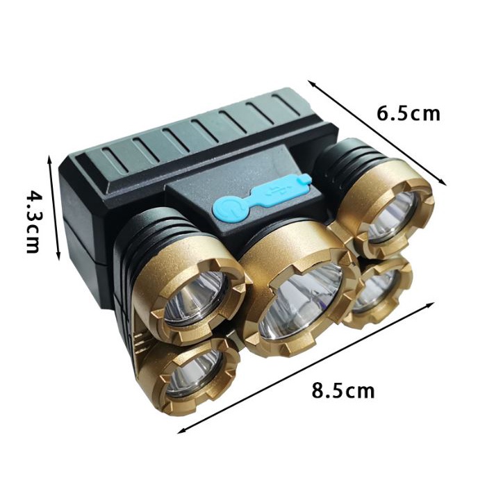 Đèn Đeo Đầu 5 Bóng Siêu Sáng 4 Chế Độ Chiếu Xa, Rộng, Nháy Đèn, Đèn Pin Đội Đầu Chống Nước Tiện Dụng