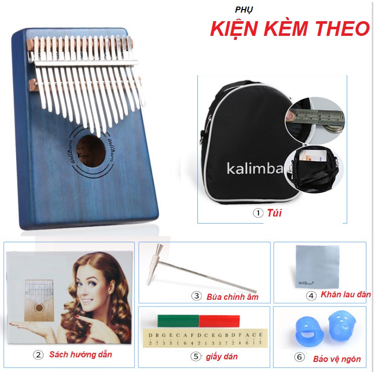 [Có sẵn] Đàn kalimba 17 phím gỗ nguyên khối Mahagony GECKO000075