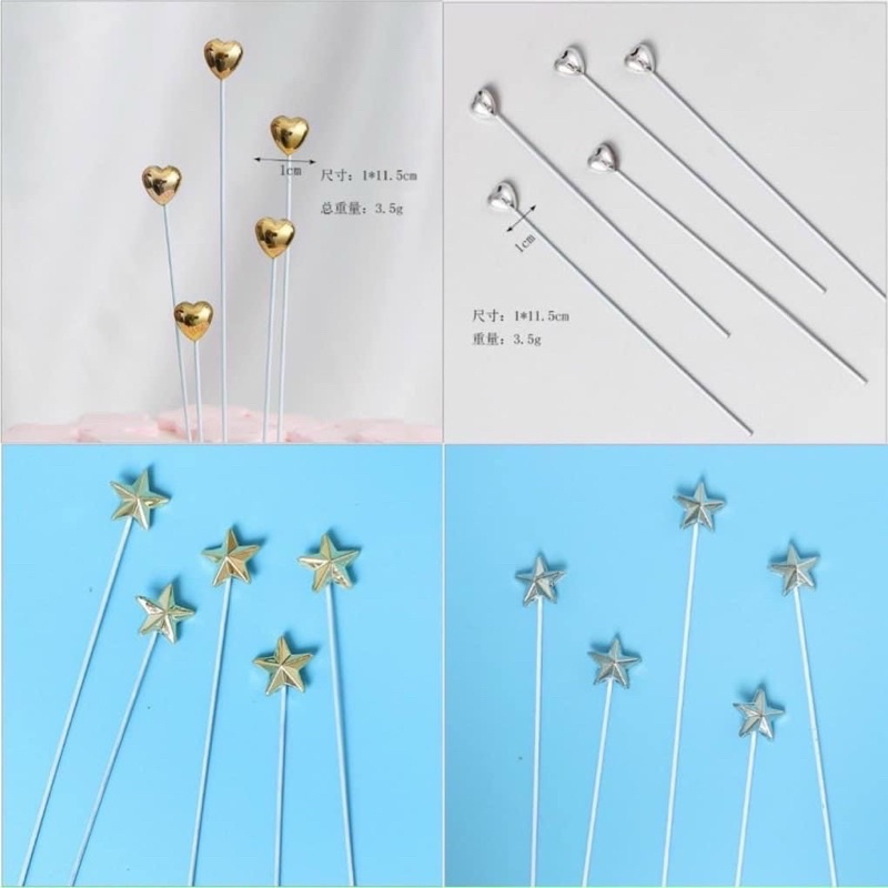 Combo 3 Set que cắm tim sao nhí trang trí bánh kem