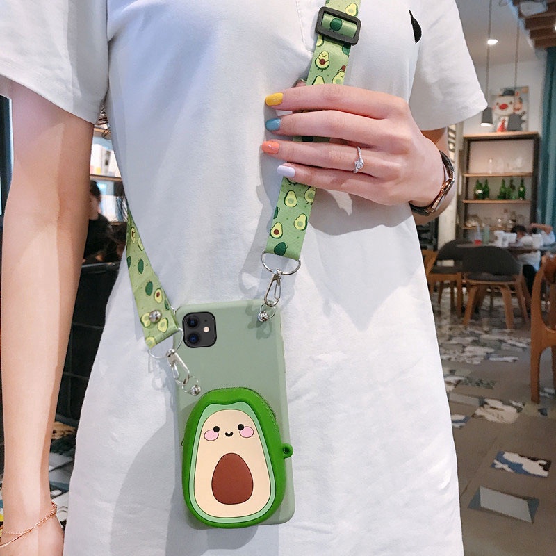 Ốp điện thoại mềm có dạng ví hình dâu / dứa / bơ iPhone 11 pro xr xs x max 6 6s 7 8 plus