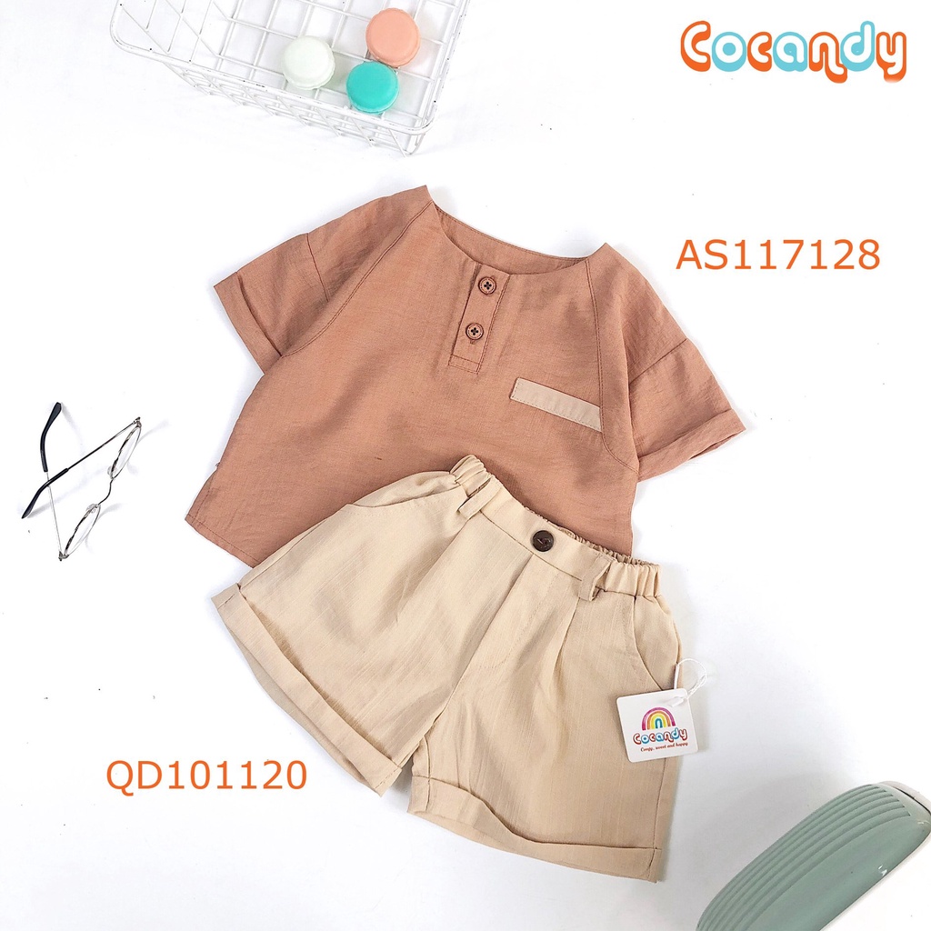 Set đồ cho bé -Áo cam cộc đũi và quần xước be cho bé của COCANDY mã AS117128, QD101120