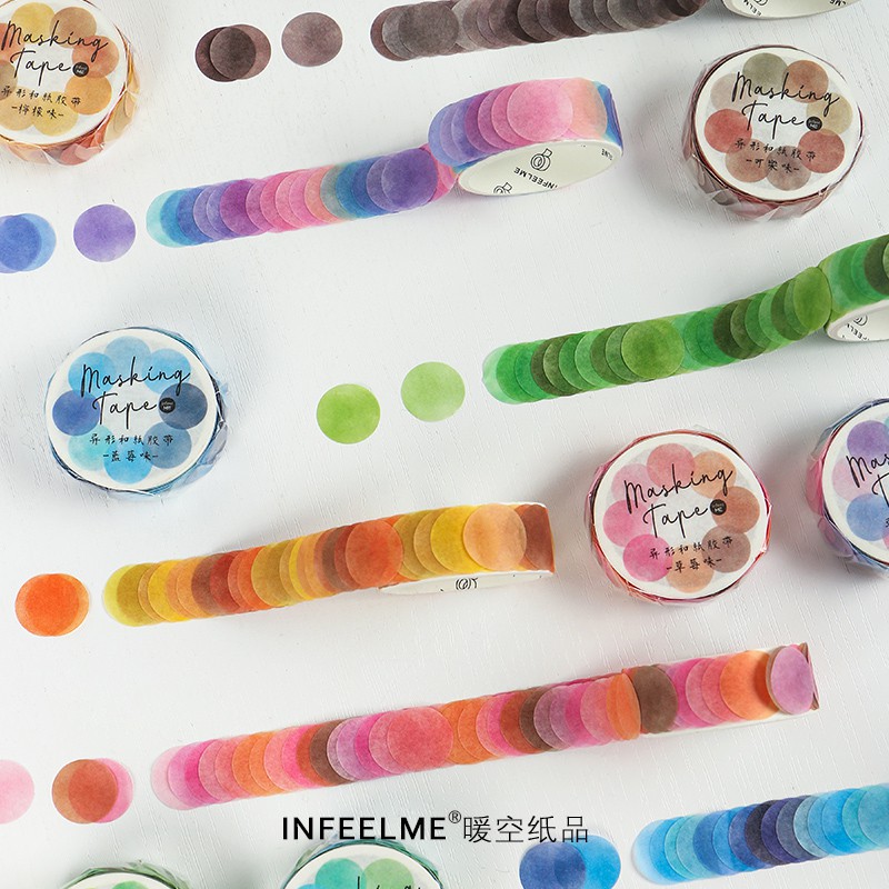 Masking tape - Băng keo sticker chấm tròn màu sắc xinh xắn tiện lợi 100 cái/cuộn  (Hàng có sẵn)