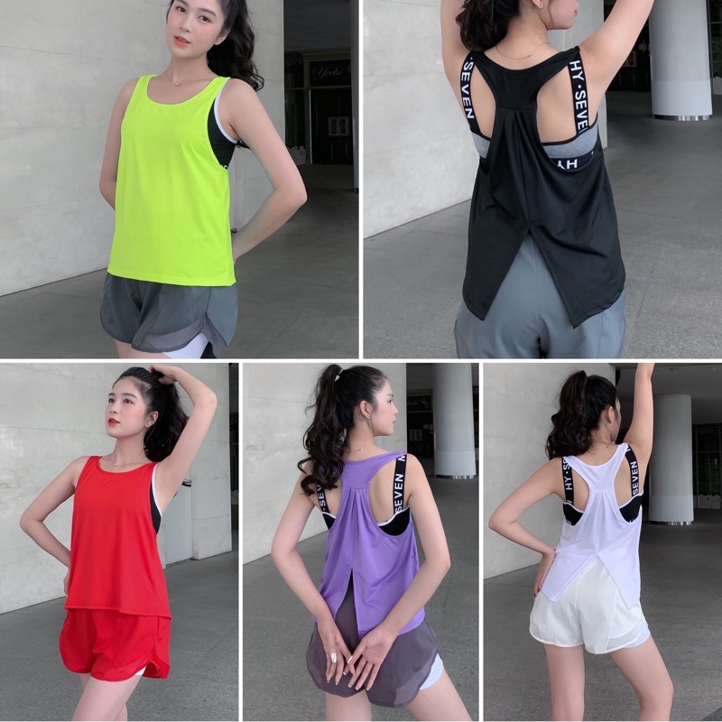 ÁO TANKTOP VẢI LƯỚI KIM XẺ TÀ - ÁO TẬP GYM, YOGA NỮ