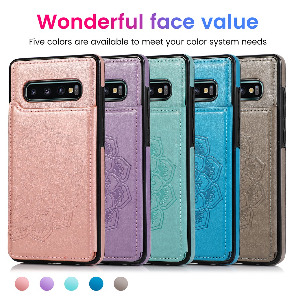 Samsung Galaxy S8 S9 S10 Plus S7 Edge S8+ S9+ S7+ S10+ Mandala Double Magnetic Buckled Bracket Leather Phone Case Card Solts Shockproof Casing Protection Cover Back Shell