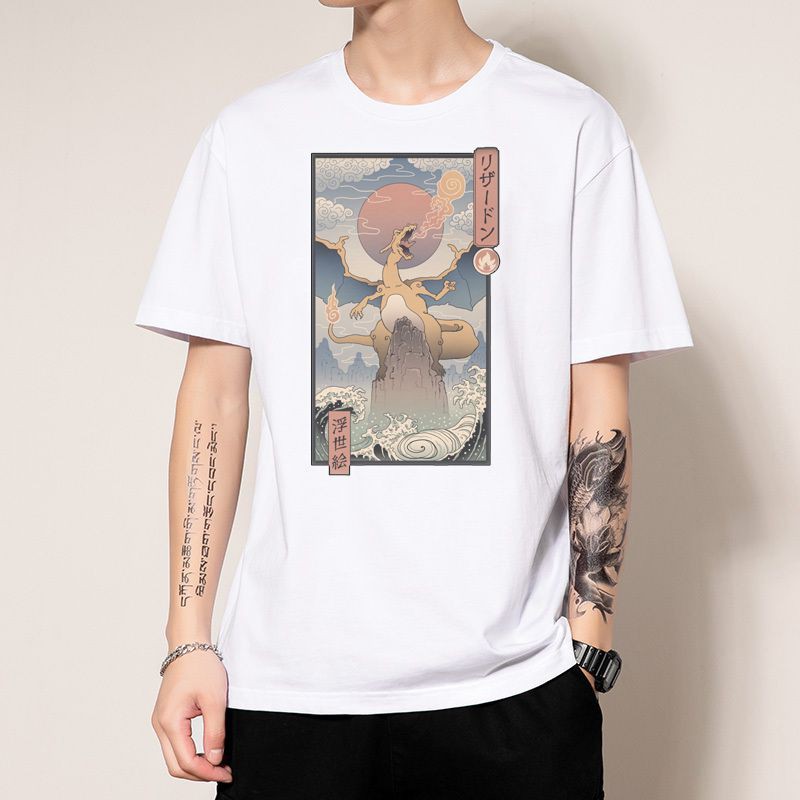 Áo Thun UNISEX In Hình Fire Dragon Ukiyo-e Nhật Bản A68 - Áo Thun Cho Nam Nữ Đẹp Chất Cotton PE Cao Cấp