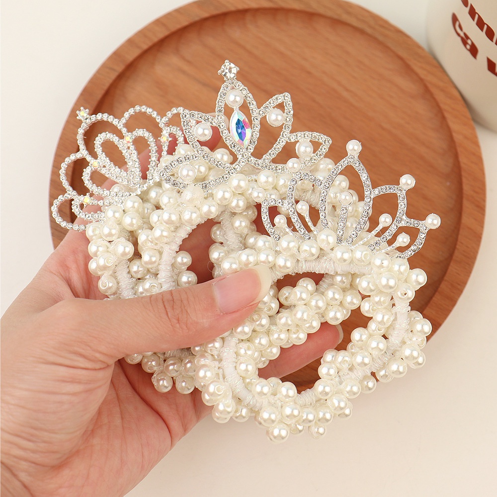 Dây Cột Tóc Hình Vương Miện Công Chúa Đính Hạt Ngọc Trai Mới Cho Bé Gái