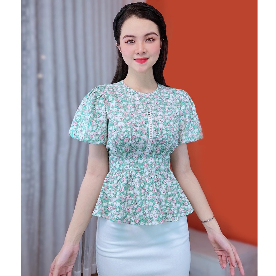 Áo Peplum hoa nhí giấu bụng tay phồng CHUU A8024
