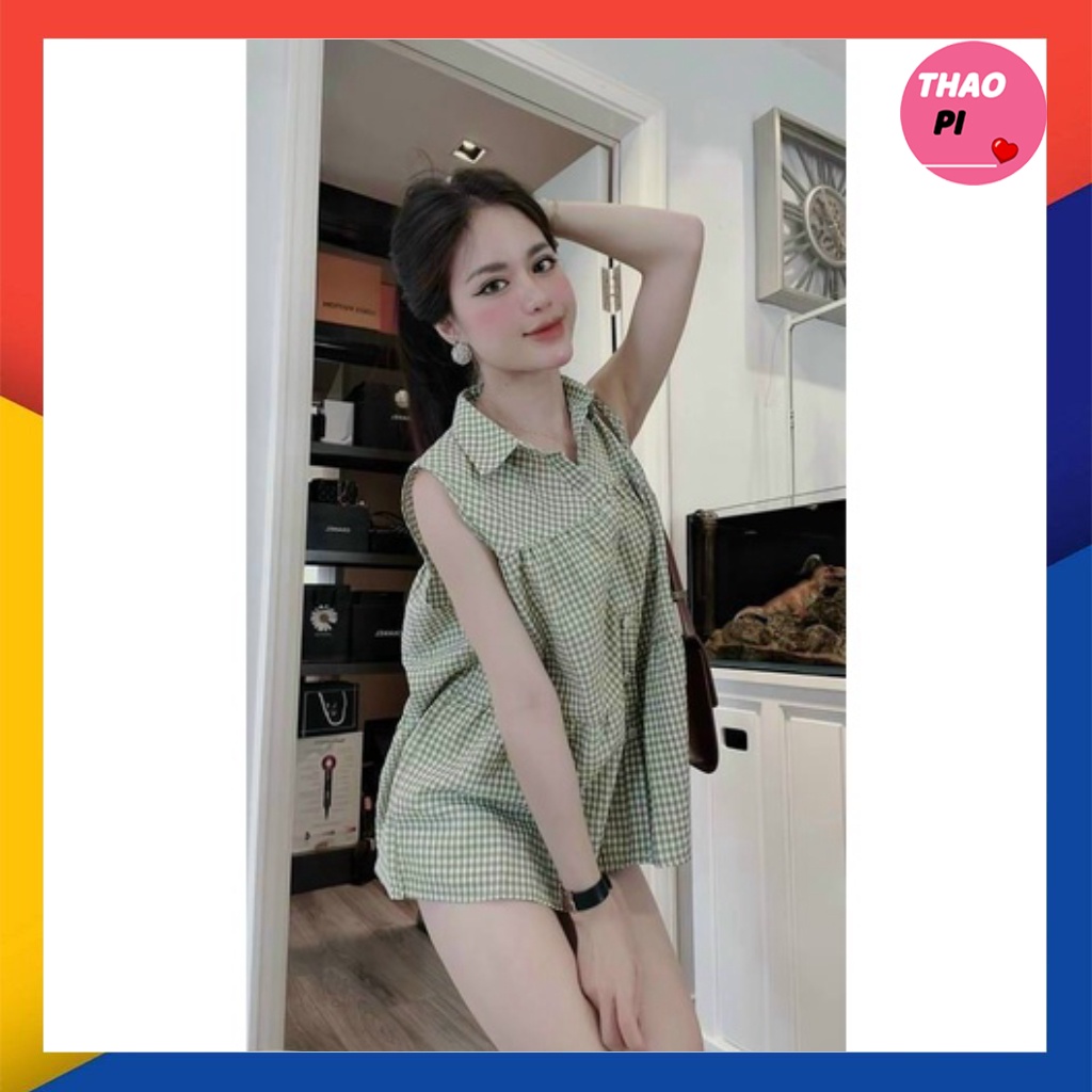 Áo kiểu nữ sơ mi baby đi chơi đi dạo mặc nhà siêu dễ thương hình thật trải sàn