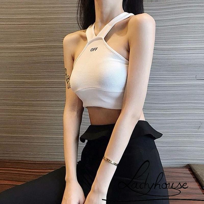 Áo Croptop Dệt Kim Hai Dây Cổ Chữ V In Chữ Thời Trang Mùa Hè Dành Cho Nữ