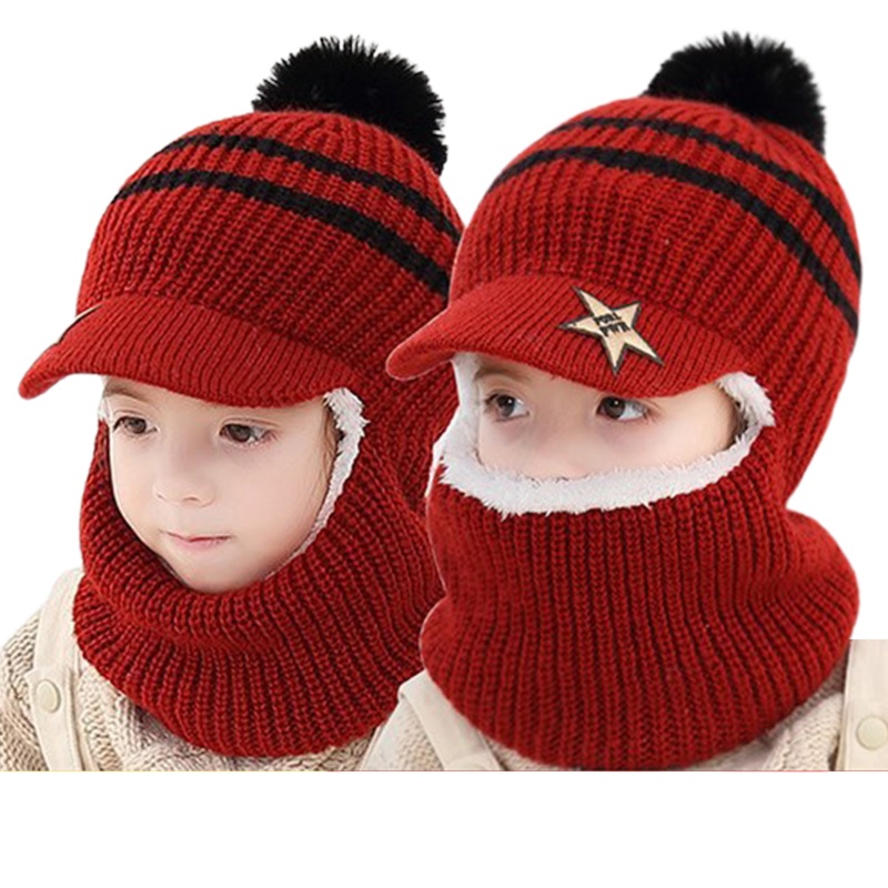 Mũ Beanie Lót Lông Cừu Giữ Ấm Mùa Đông Dành Cho Bé 2-6 Tuổi