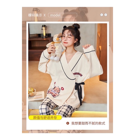 Đồ bộ đồ ngủ pyjama dài tay 100% cotton phong cách Hàn Quốc nhí nhảnh xinh xắn dễ thương chất vải siêu mềm mịn | BigBuy360 - bigbuy360.vn