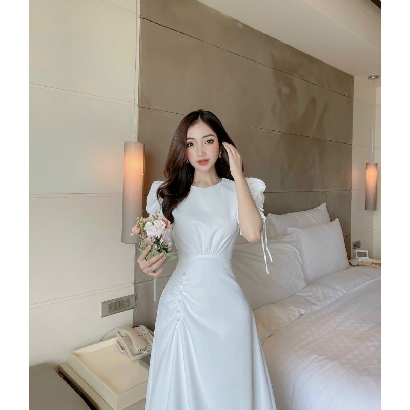 Đầm dự tiệc tay phồng rút đính hạt Teca Dress