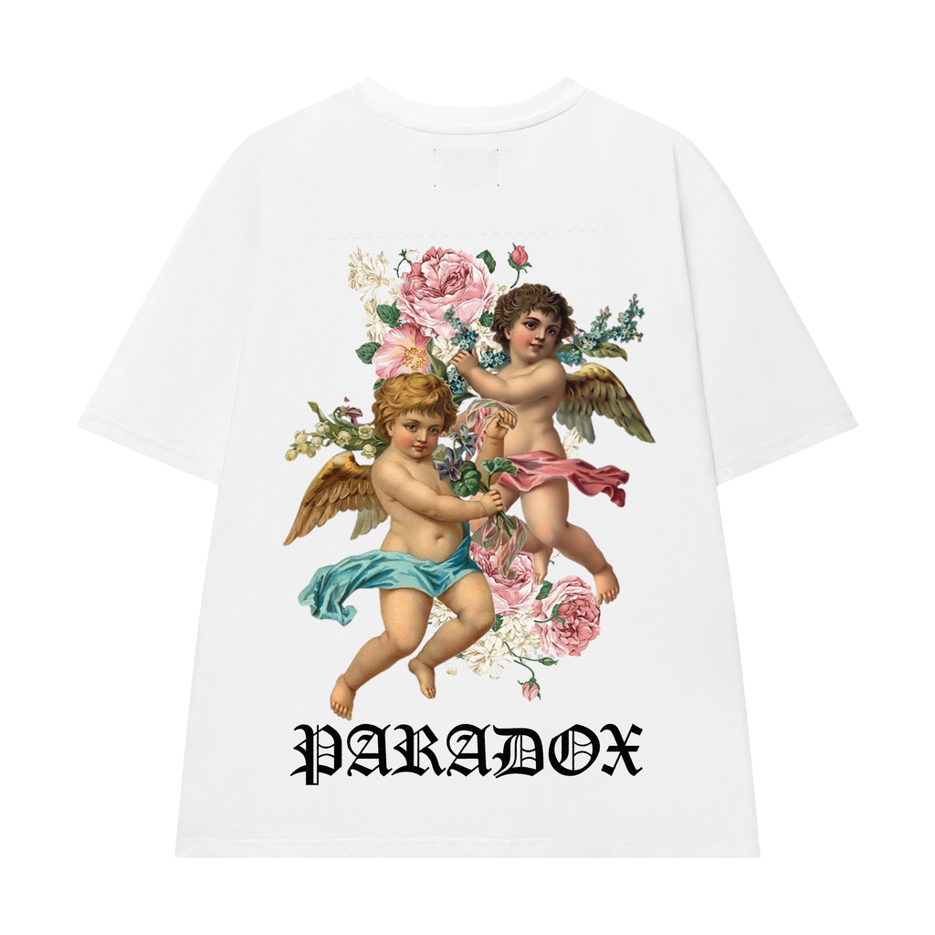 Áo thun form rộng Paradox tay lỡ - Unisex - In hình - LOVE & ROSES - Màu trắng | BigBuy360 - bigbuy360.vn