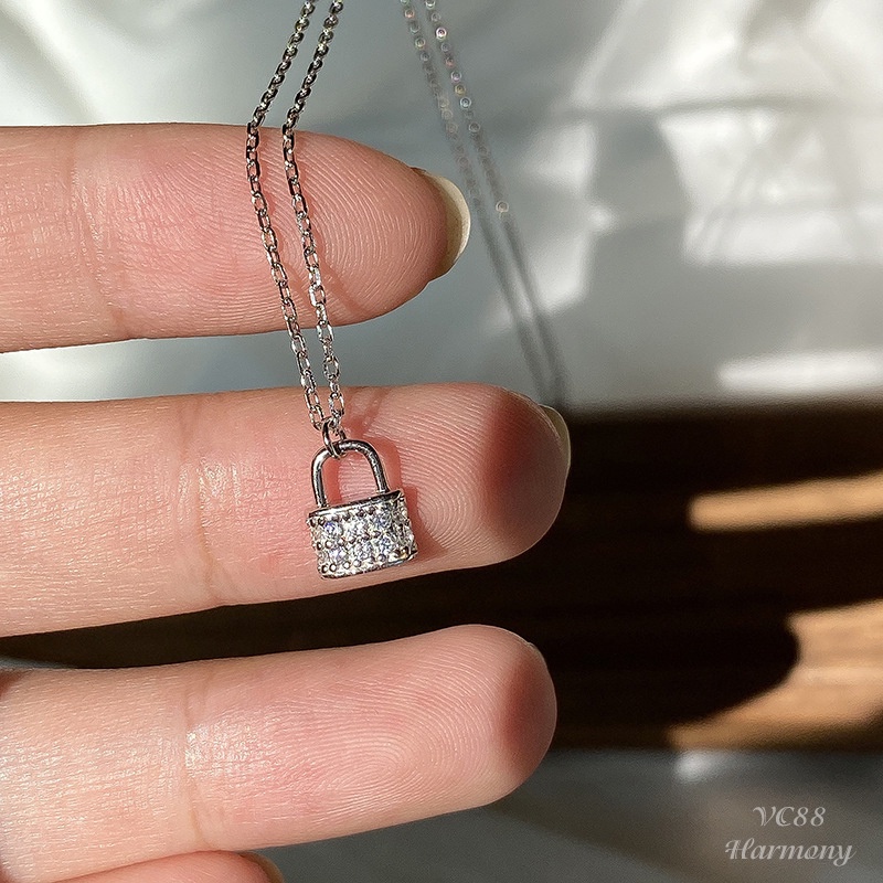 Dây chuyền bạc vòng cổ nữ  mạ vàng mặt khóa đính đá sang chảnh Secret Key | HARMONY ACCESSORIES VC88