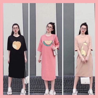 Đầm Suông Nữ Váy Dáng Dài In Họa Tiết Hình Hoa Quả Chất Thun Cotton Hàng VNXK