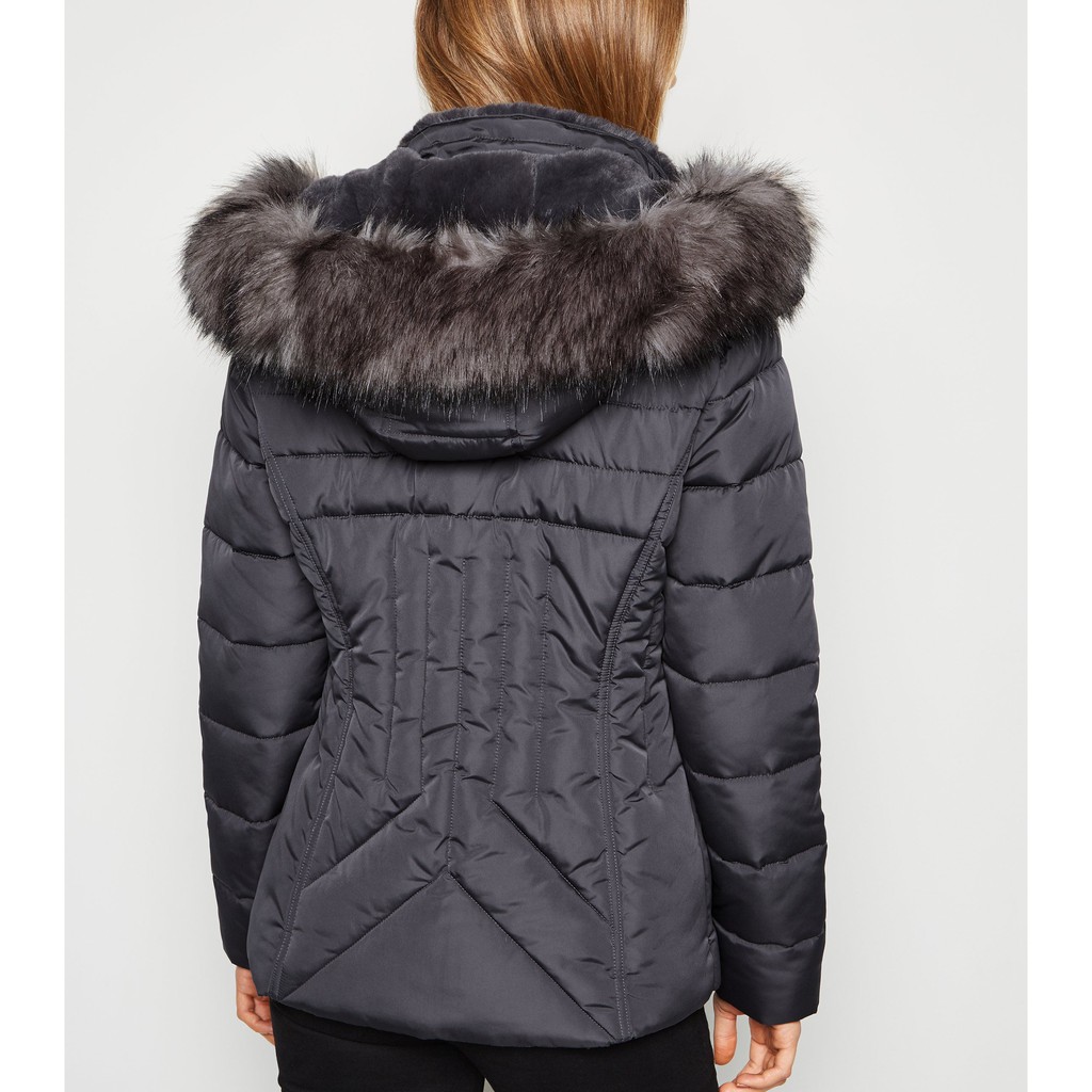 Áo khoác phao Newlook mũ lót lông UK6