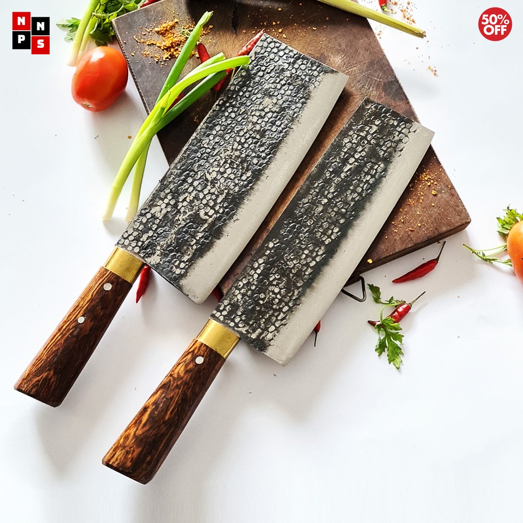 Bộ 2 Dao Chặt và Dao Thái Cao Cấp - Cán Cẩm Khâu Đồng Chắc Chắn - Nghệ Nhân Phúc Sen [DAO PHÚC SEN CAO CẤP]