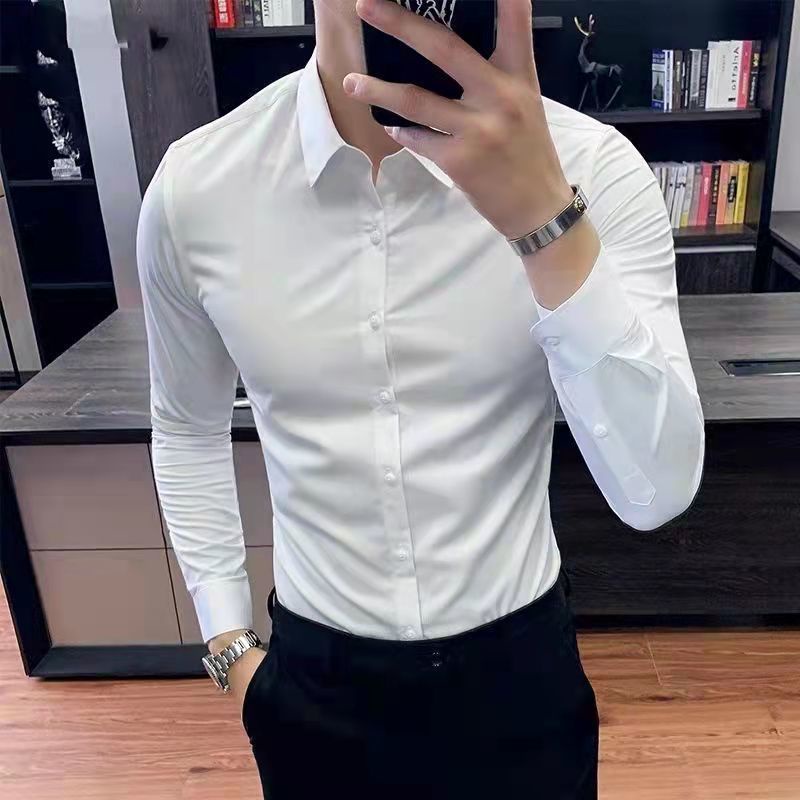 Áo sơ mi nam trắng dài tay công sở phom ôm Hàn quốc, Sơ mi nam nữ vải lụa chống nhăn thấm hút mồ hôi VINTINO SMR