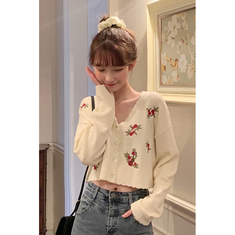 áo len thêu hoa khoác ngoài xinh yêu 2021