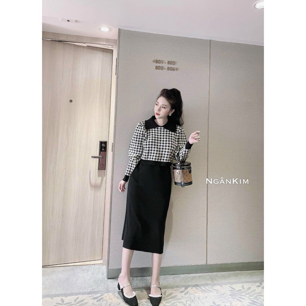 :boom: Set áo DẠ CỔ ĐEN MIX CHÂN VÁY ZIP :rose::rose::rose: