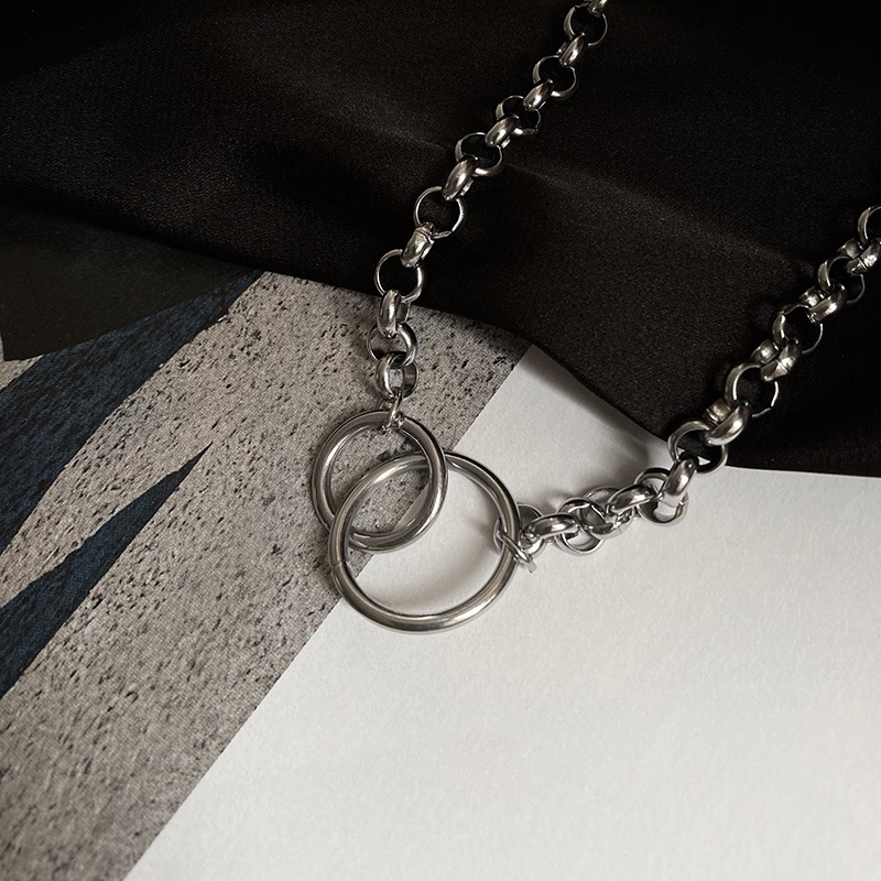 Vòng choker dây xích tròn ngắn chất liệu thép titan phong cách punk